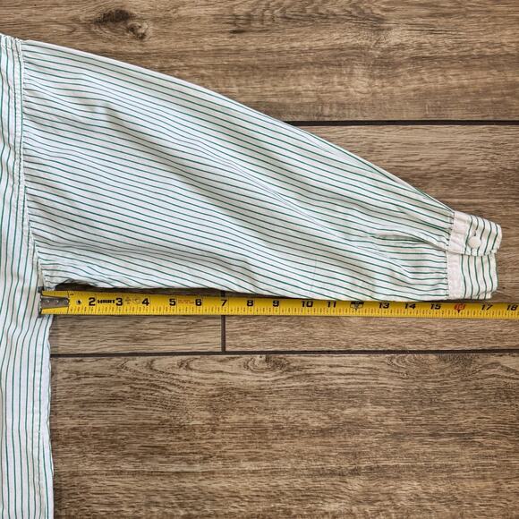 Vtg Green White Stripe Dress Shirt Collar Cuff Button Up Top Size 38 - Picture 12 of 14